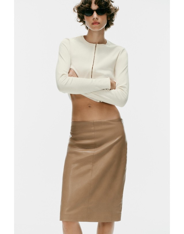 자라 자라 레더 이펙트 미디 스커트 4391/531/730 LIGHT BROWN 브라운 착용컷