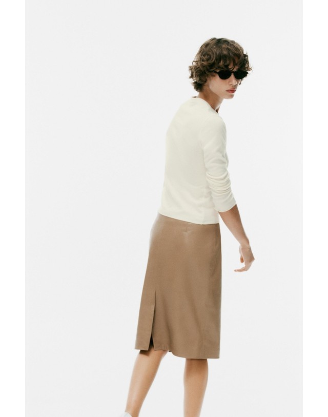 자라 자라 레더 이펙트 미디 스커트 4391/531/730 LIGHT BROWN 브라운 착용컷