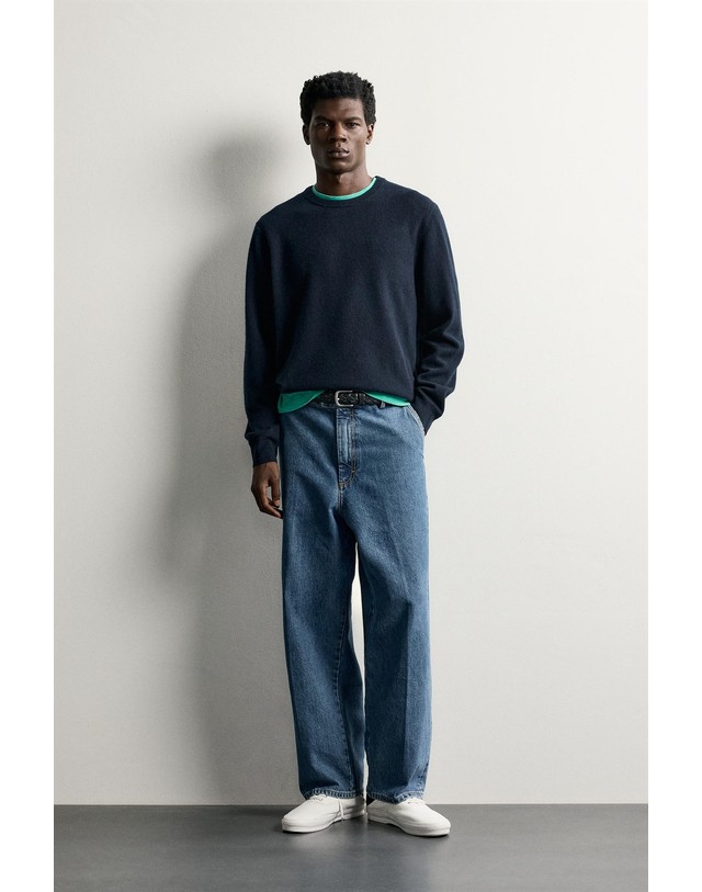 자라 자라 릴렉스핏 울 혼방 니트 스웨터 2893/370/422 DARK NAVY 네이비 착용컷