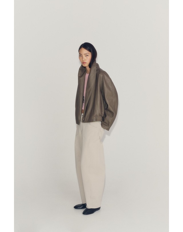 자라 자라 가죽 이펙트 크로스 자켓 3548/244/802 GREY 카키 착용컷