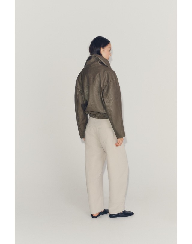 자라 자라 가죽 이펙트 크로스 자켓 3548/244/802 GREY 카키 착용컷