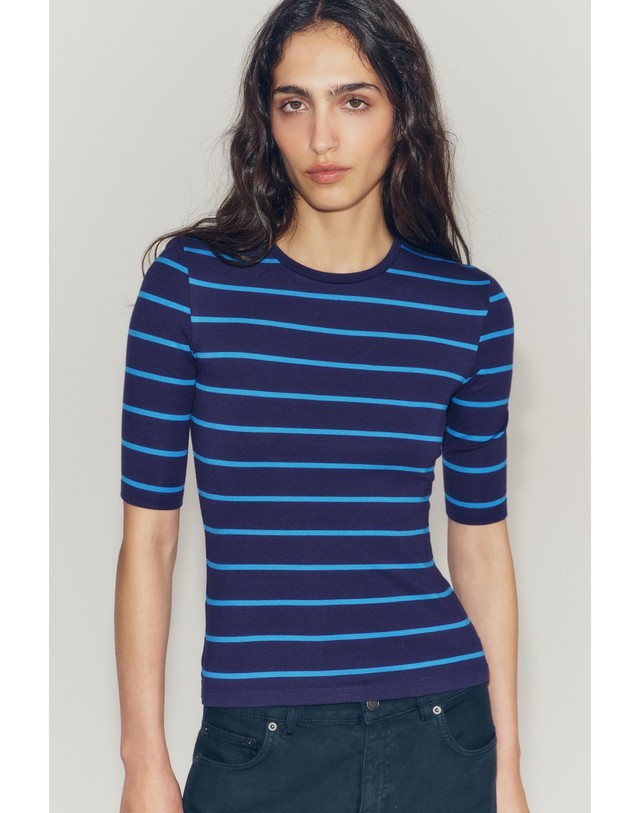 자라 자라 스트라이프 7부 소매 티셔츠 4424/711/104 STRIPED 멀티컬러 착용컷