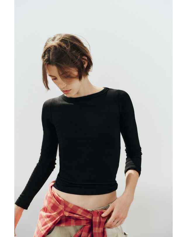 자라 자라 슬림핏 보트넥 긴팔 티셔츠 3641/829/800 BLACK 블랙 착용컷