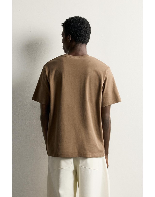 자라 자라 슬로건 자수 라운드넥 반팔 티셔츠 0962/342/700 BROWN 브라운 착용컷
