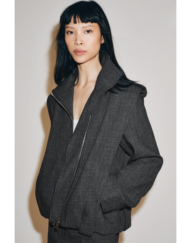 자라 자라 하이넥 지퍼 숄더탭 크롭 자켓 7052/833/922 DARK GREY 그레이 착용컷