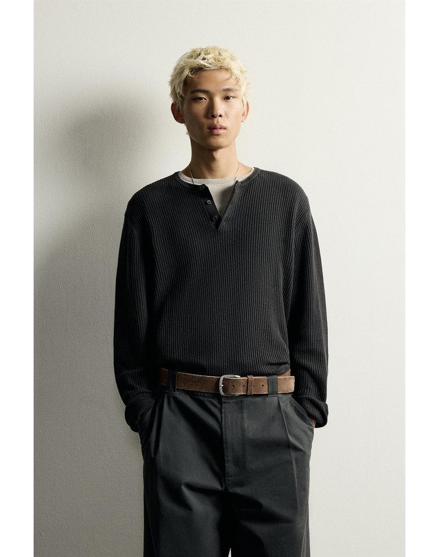 자라 자라 워시드 헨리넥 골지 니트 티셔츠 2621/308/833 FADED BLACK 그레이 착용컷