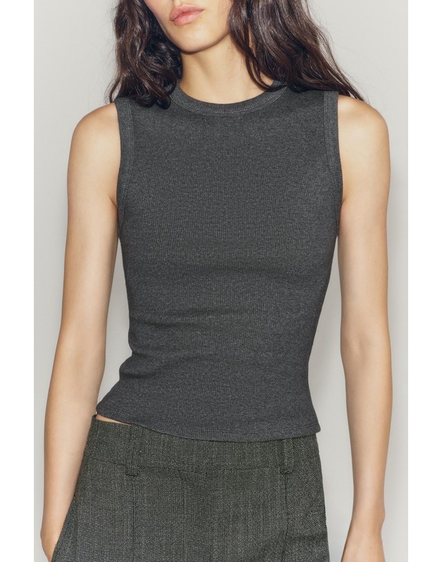 자라 자라 골지 라운드넥 민소매 탑 1044/627/812 GREY MARL 그레이 착용컷