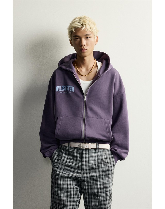 자라 자라 프린트 릴렉스핏 후드 집업 0761/307/611 PURPLE 퍼플 착용컷