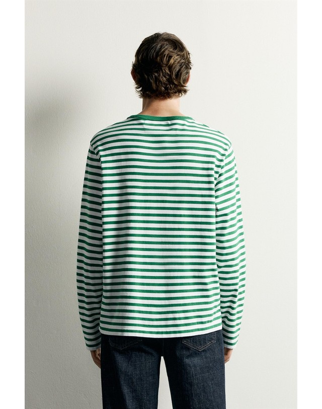 자라 자라 0FR. PARIS X ZARA 스트라이프 라운드넥 긴팔 티셔츠 0722/345/526 LIGHT GREEN 그린 착용컷