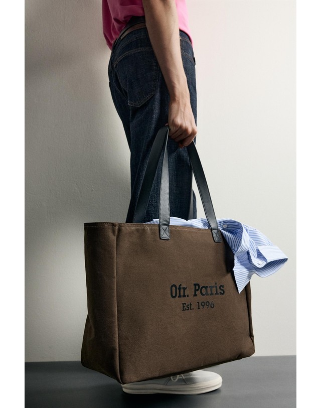 자라 자라 0FR. PARIS X ZARA 레더 스트랩 캔버스 토트백 3314/820/700 BROWN 카키 착용컷