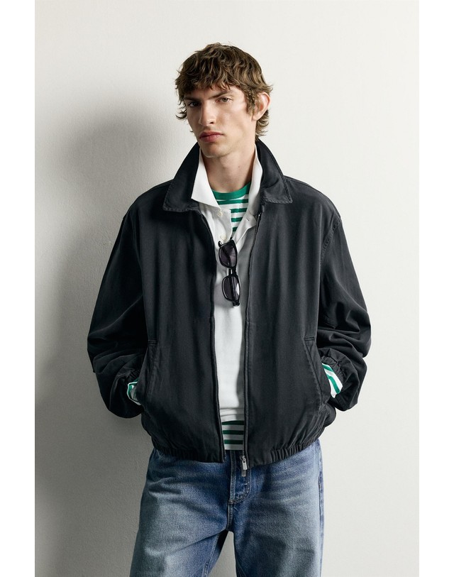 자라 자라 0FR. PARIS X ZARA 워시드 코튼 페이디드 이펙트 집업 자켓 1063/100/922 DARK GREY 그레이 착용컷