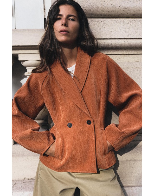 자라 자라 더블 버튼 테일러드 자켓 4968/228/614 BURNT ORANGE 오렌지 착용컷