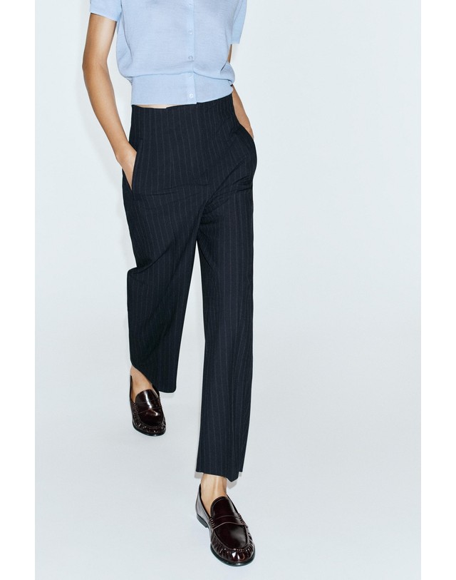 자라 자라 배럴핏 핀스트라이프 팬츠 1478/301/104 STRIPED 네이비 착용컷