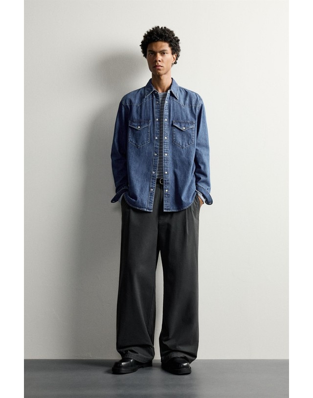 자라 자라 레귤러핏 웨스턴 데님 긴팔 셔츠 6987/370/427 MID-BLUE 블루 착용컷