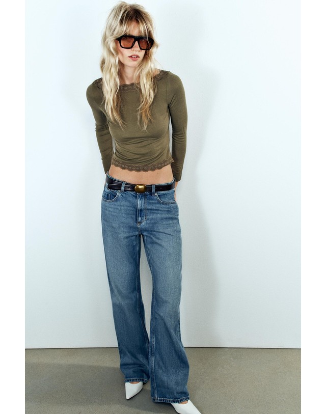 자라 자라 레이스 보트넥 긴팔 탑 1058/806/505 KHAKI 카키 착용컷