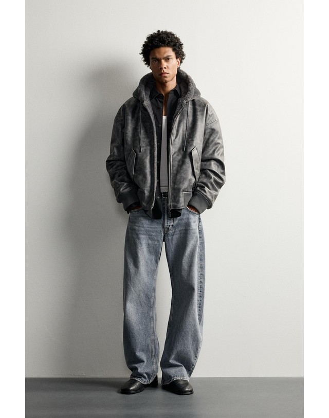 자라 자라 양면 퍼 후드 봄버 자켓 0993/801/816 DARK GREY MARL 그레이 착용컷