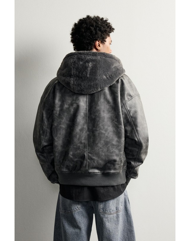 자라 자라 양면 퍼 후드 봄버 자켓 0993/801/816 DARK GREY MARL 그레이 착용컷