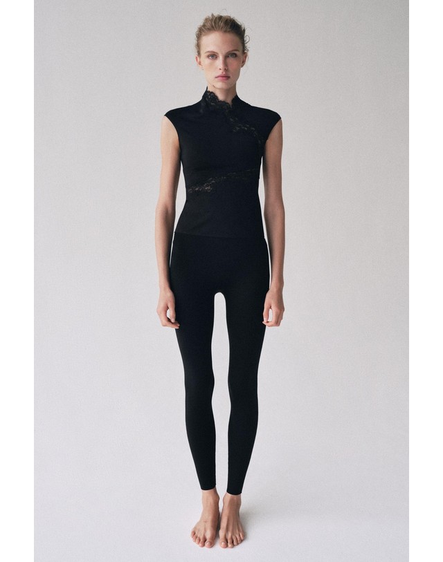자라 자라 하이넥 레이스 스트레치 탑 1355/471/800 BLACK 블랙 착용컷