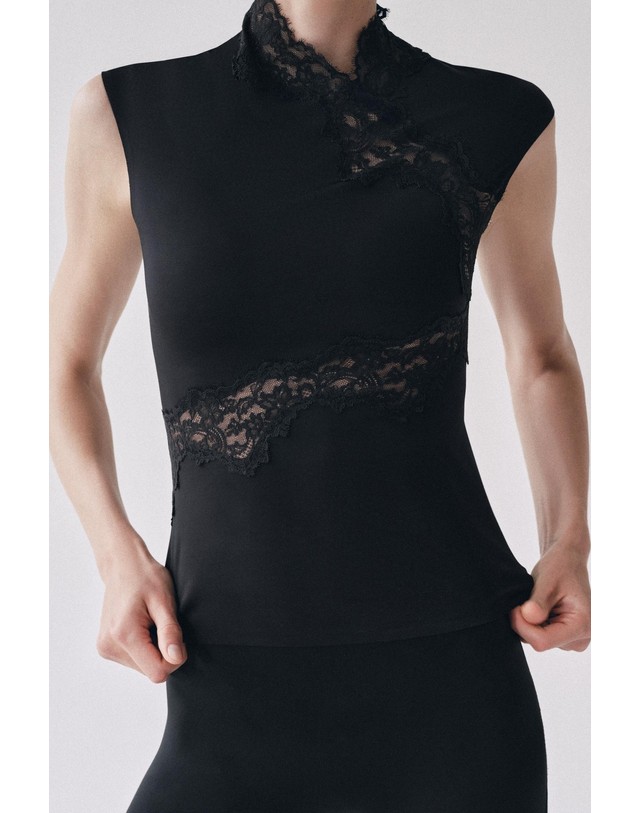 자라 자라 하이넥 레이스 스트레치 탑 1355/471/800 BLACK 블랙 착용컷