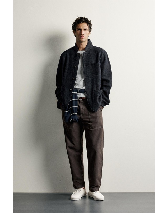 자라 자라 울 혼방 릴렉스핏 버튼 블레이저 9621/001/422 DARK NAVY 네이비 착용컷