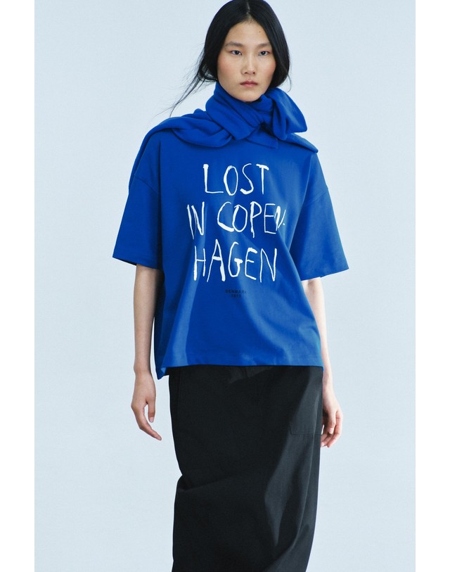 자라 자라 오버사이즈 그래픽 반팔 티셔츠 0264/139/429 CORNFLOWER BLUE 블루 착용컷