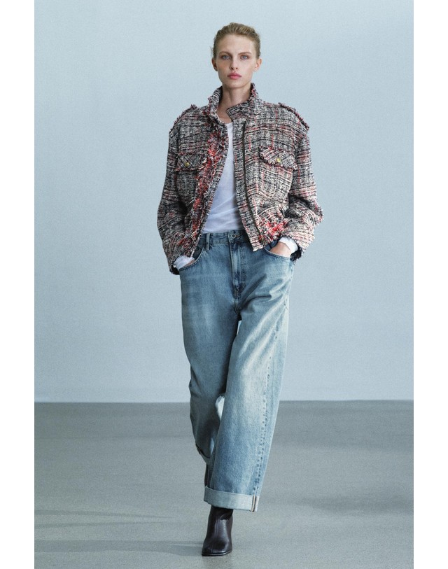 자라 자라 프레이드 플랩 포켓 봄버 자켓 7077/834/401 NAVY BLUE 멀티컬러 착용컷
