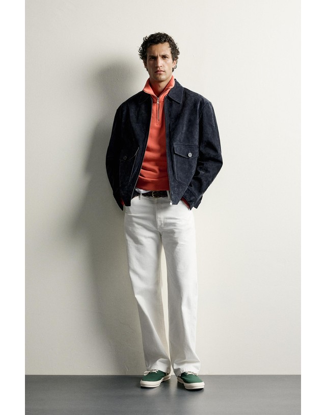 자라 자라 레귤러핏 스웨이드 레더 자켓 8281/333/422 DARK NAVY 네이비 착용컷