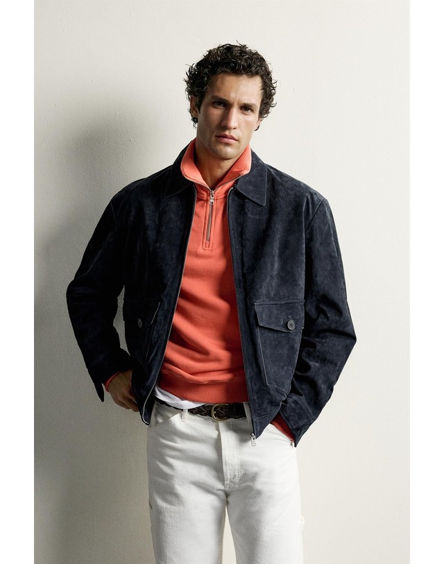 자라 자라 레귤러핏 스웨이드 레더 자켓 8281/333/422 DARK NAVY 네이비 착용컷