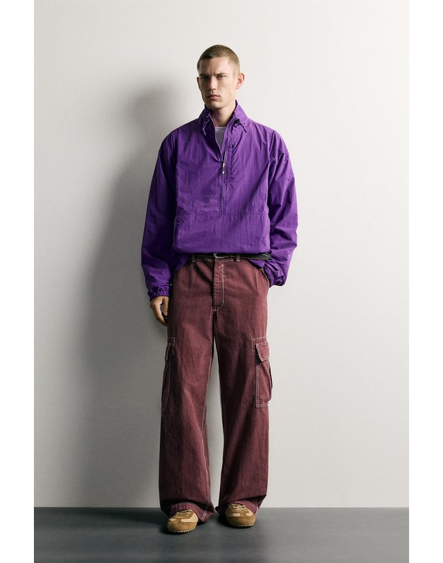 자라 자라 릴렉스핏 스티칭 카고 팬츠 0122/407/606 BURGUNDY 레드 착용컷