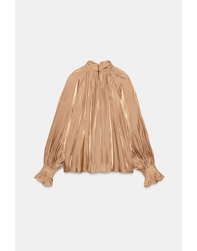자라 자라 새틴 리본넥 긴팔 블라우스 8741/252/756 MID-CAMEL 카멜 착용컷