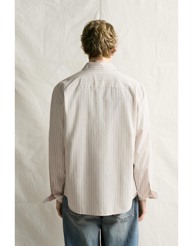 자라 자라 스트라이프 레귤러핏 긴팔 셔츠 1103/739/721 LIGHT BEIGE 아이보리 착용컷