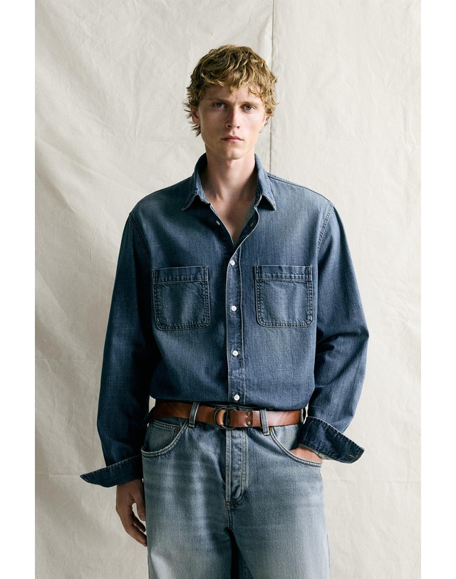 자라 자라 레귤러핏 워시드 데님 긴팔 셔츠 5585/434/073 BLUE / NAVY 블루 착용컷
