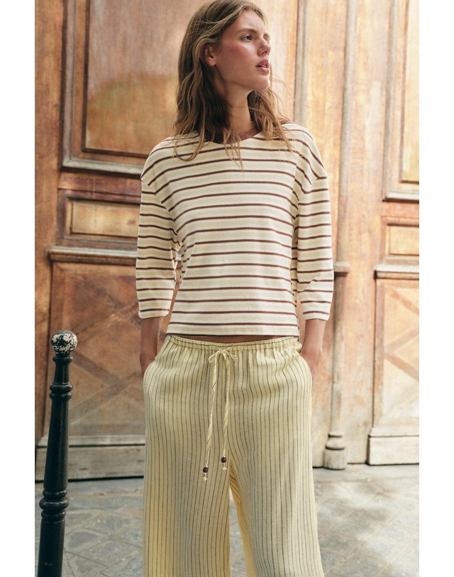 자라 자라 스트라이프 7부 소매 티셔츠 4424/628/178 BROWN STRIPES 멀티컬러 착용컷