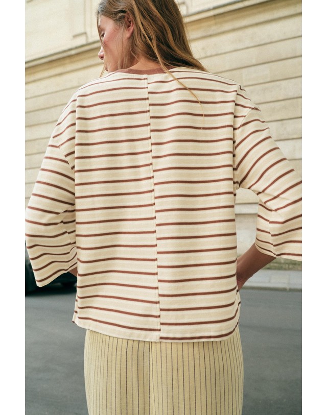 자라 자라 스트라이프 7부 소매 티셔츠 4424/628/178 BROWN STRIPES 멀티컬러 착용컷
