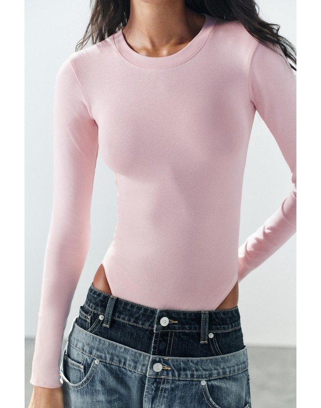 자라 자라 라운드넥 긴소매 바디수트 3641/855/621 PASTEL PINK 핑크 착용컷