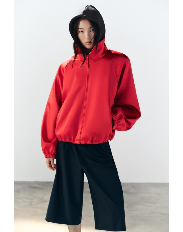 자라 자라 새틴 숄더패드 집업 자켓 4749/723/600 RED 레드 착용컷