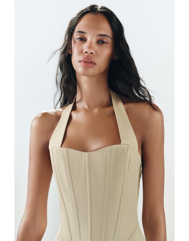 자라 자라 코르셋 홀터넥 비대칭 크롭 탑 7821/800/710 BEIGE 베이지 착용컷