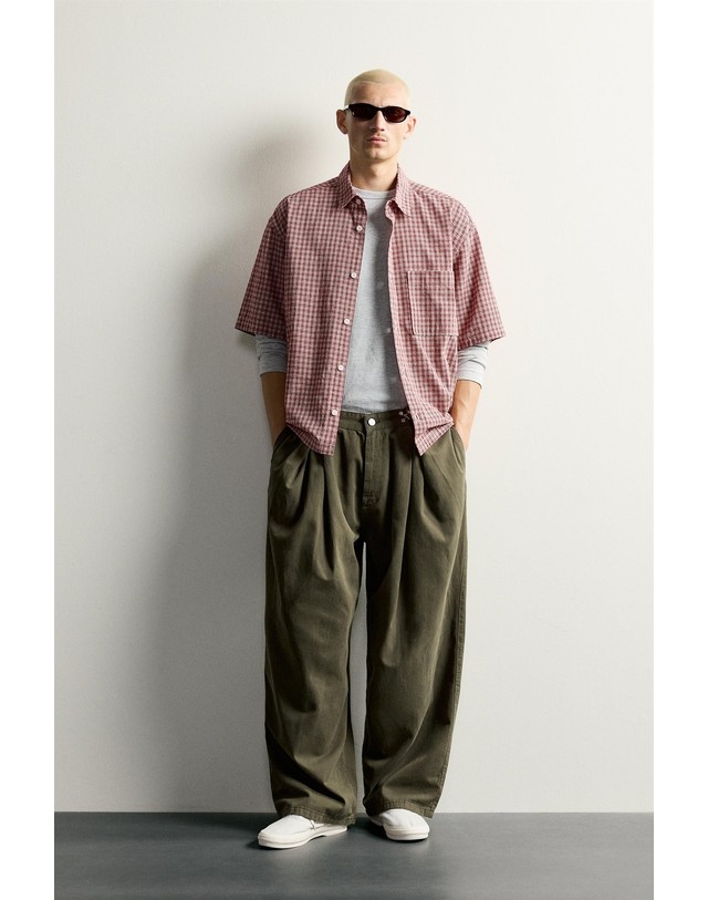 자라 자라 플리츠 와이드 워싱 코튼 팬츠 5862/341/505 KHAKI 카키 착용컷