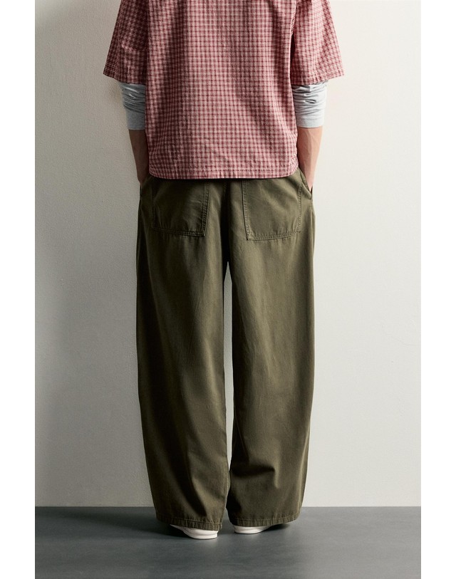 자라 자라 플리츠 와이드 워싱 코튼 팬츠 5862/341/505 KHAKI 카키 착용컷