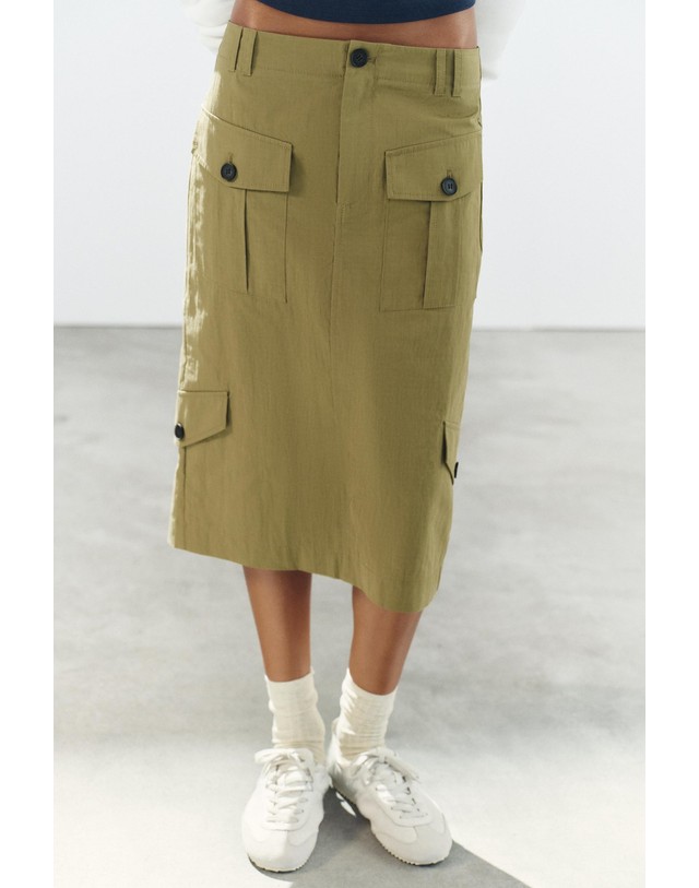 자라 자라 플랩 포켓 미디 카고 스커트 1255/582/505 KHAKI 카키 착용컷