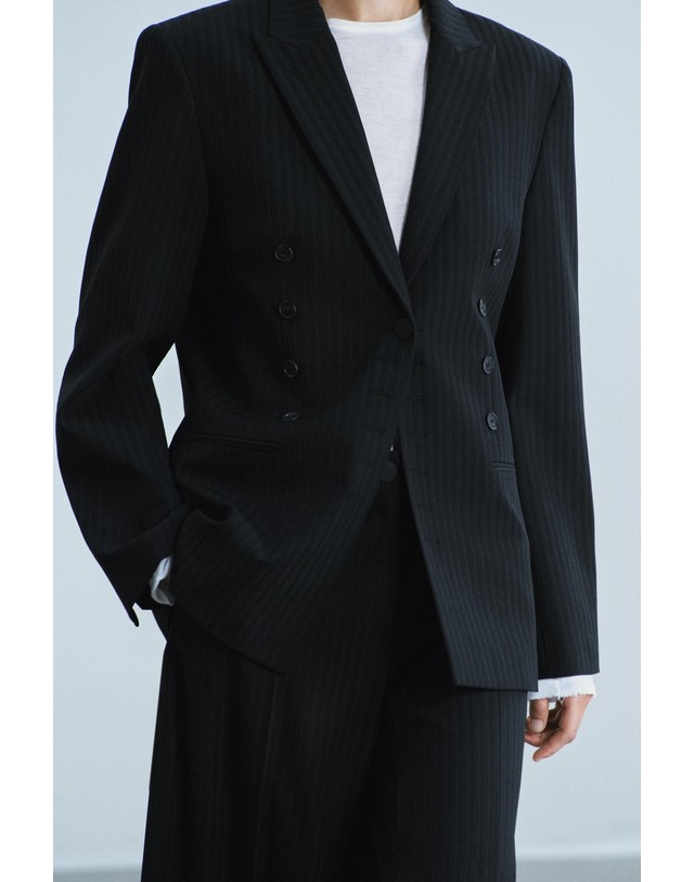 자라 자라 스트라이프 더블버튼 블레이저 7199/863/800 BLACK 블랙 착용컷