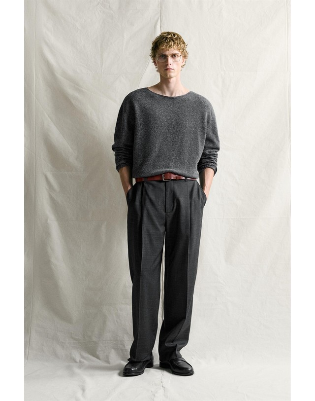 자라 자라 보트넥 울 블렌드 니트 스웨터 0158/300/801 ANTHRACITE GREY 그레이 착용컷