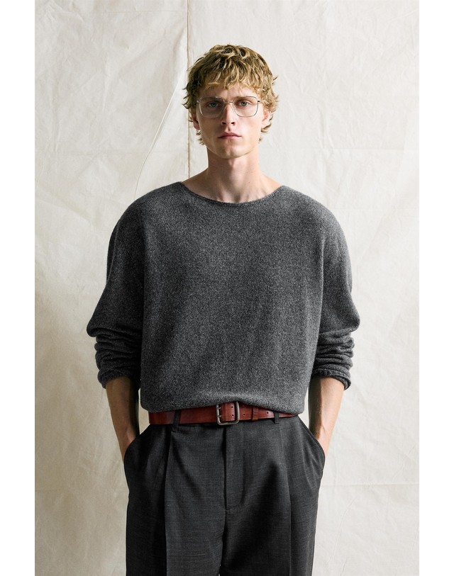 자라 자라 보트넥 울 블렌드 니트 스웨터 0158/300/801 ANTHRACITE GREY 그레이 착용컷