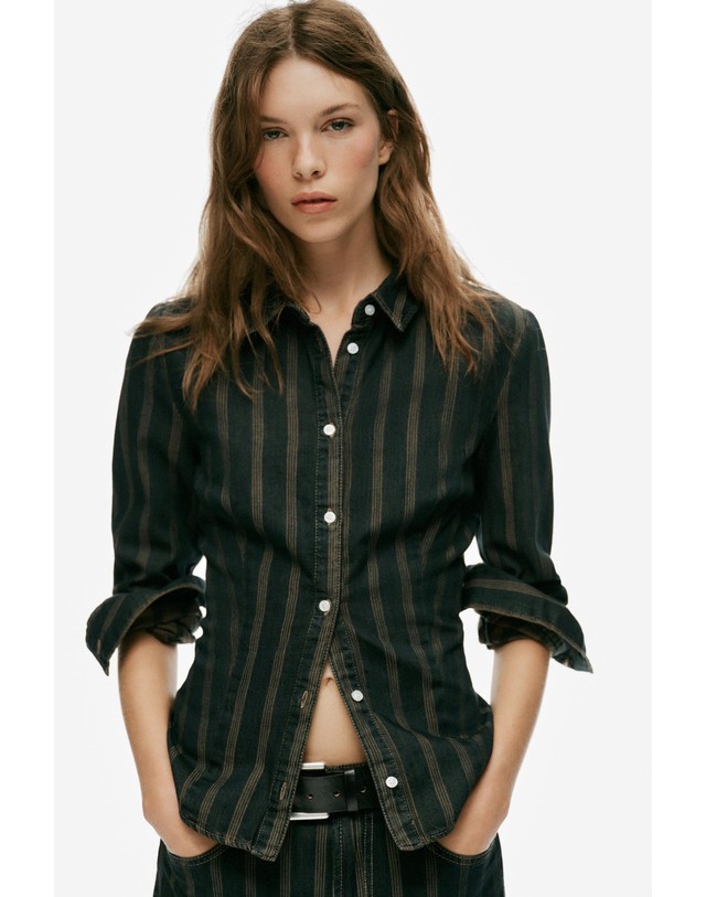 자라 자라 스트라이프 데님 긴팔 셔츠 6929/266/401 NAVY BLUE 네이비 착용컷