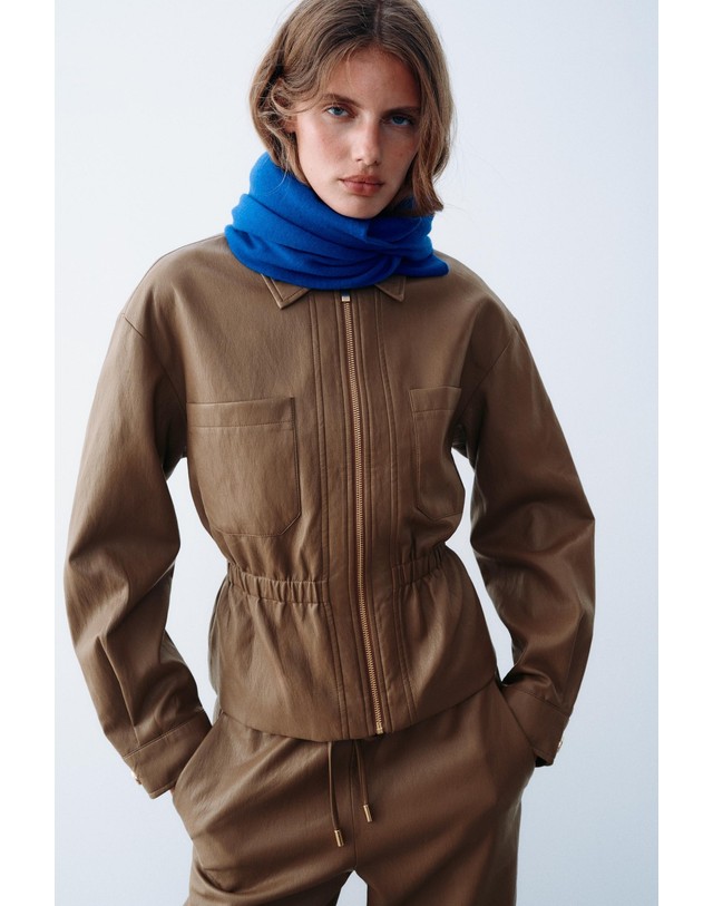 자라 자라 레더 이펙트 셔링 집업 자켓 4387/382/737 BROWN / TAUPE 브라운 착용컷