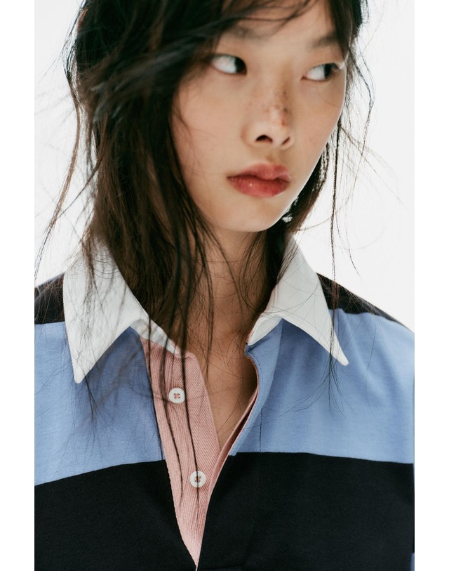 자라 자라 스트라이프 긴팔 폴로 셔츠 1044/635/104 STRIPED 멀티컬러 착용컷