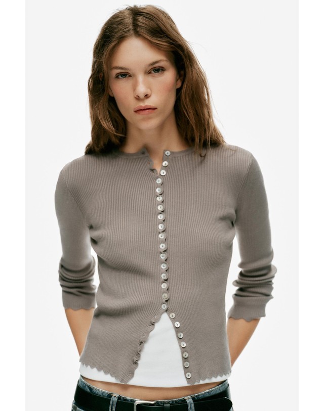자라 자라 골지 라운드넥 버튼 가디건 0244/102/837 GREY / NATURAL 그레이 착용컷