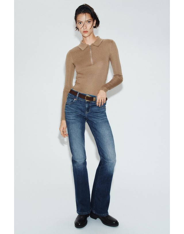 자라 자라 폴로 칼라 집업 니트 스웨터 9598/198/756 MID-CAMEL 카멜 착용컷