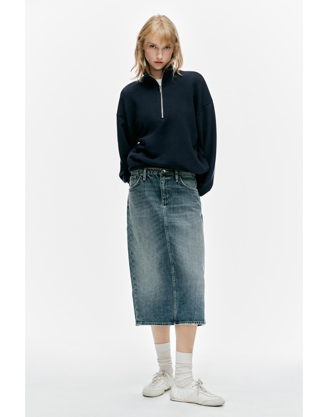 자라 자라 5포켓 워시드 데님 미디 스커트 8727/291/400 BLUE 블루 착용컷
