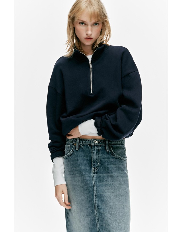 자라 자라 5포켓 워시드 데님 미디 스커트 8727/291/400 BLUE 블루 착용컷